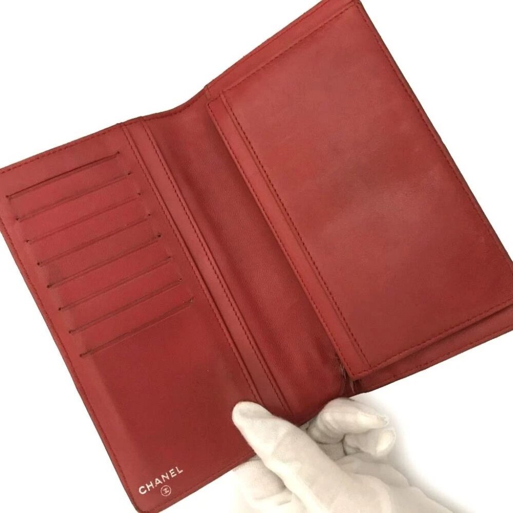 EGA CHANEL Icon CC Logo Leather Long Bifold Wallet Purse Red/9BL1644 - Picture 5 of 8